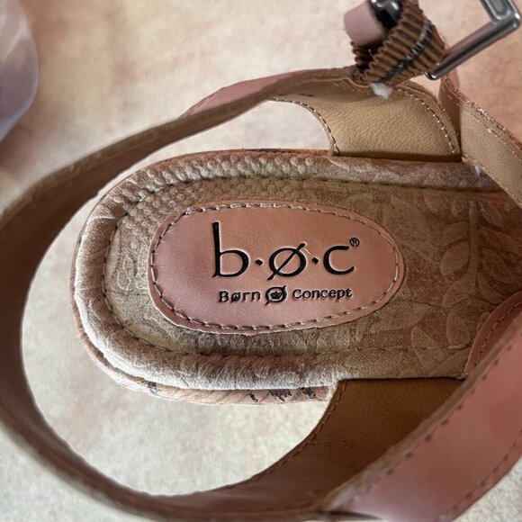b.o.c. Born Concepts Pale Pink Leather Flower Platform Cork Wedge Espadrilles - Picture 10 of 13
